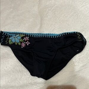 Billabong Black Bikini Bottom with Floral Embroidery